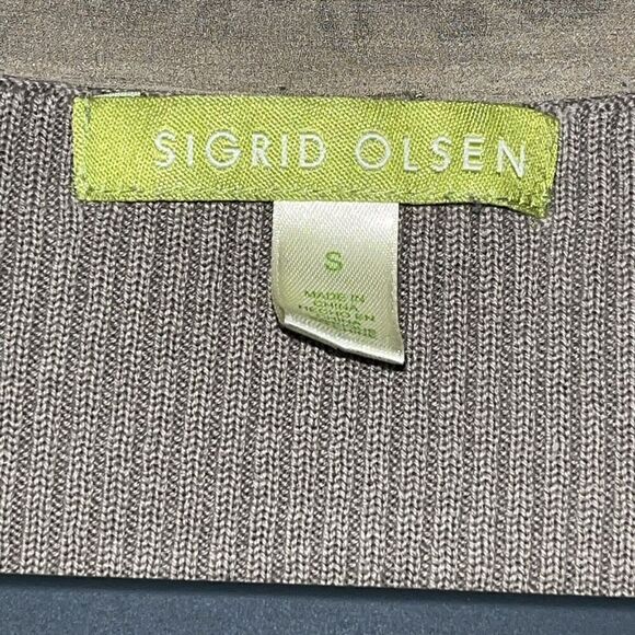 SIGRID OLSEN Cardigan Wmn Size S Silk Cotton Ribbed Embroidered Tie Front Beige - Picture 4 of 10